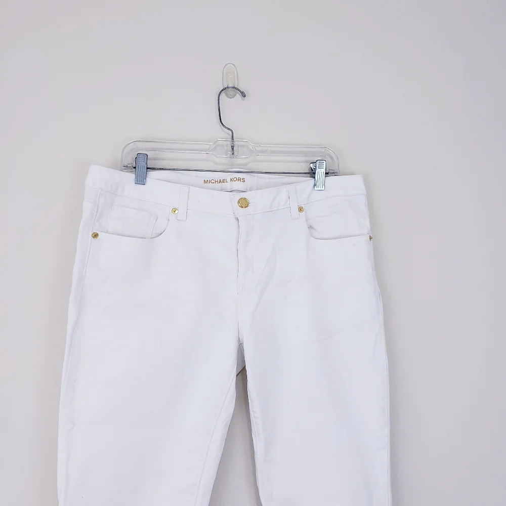 Michael Kors Selma Skinny Jeans White Mid Rise Gold Hardware Size 12 Classy